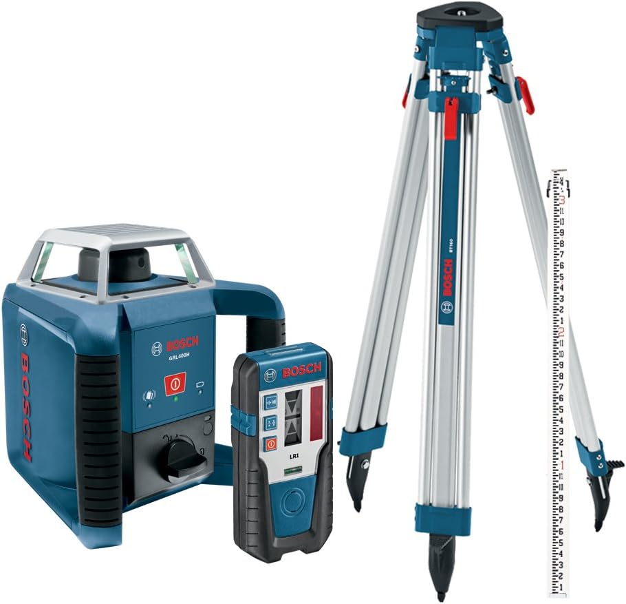 BOSCH Exterior Self-Leveling Rotary Laser Kit with Receiver, Tri-Pod, Grade Rod, and Hard Case GRL400HCK