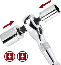 Load image into Gallery viewer, Powerbuilt Stubby Dual Head Ratchet 1/4&quot; &amp; 3/8&quot; DR Reversible
