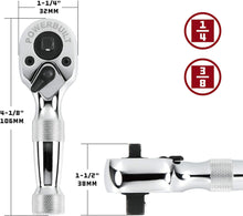 Load image into Gallery viewer, Powerbuilt Stubby Dual Head Ratchet 1/4&quot; &amp; 3/8&quot; DR Reversible
