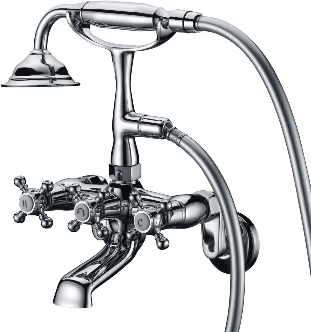 Sumerain Clawfoot Wall Mounted Tub Faucet with Hand Shower in Chrome