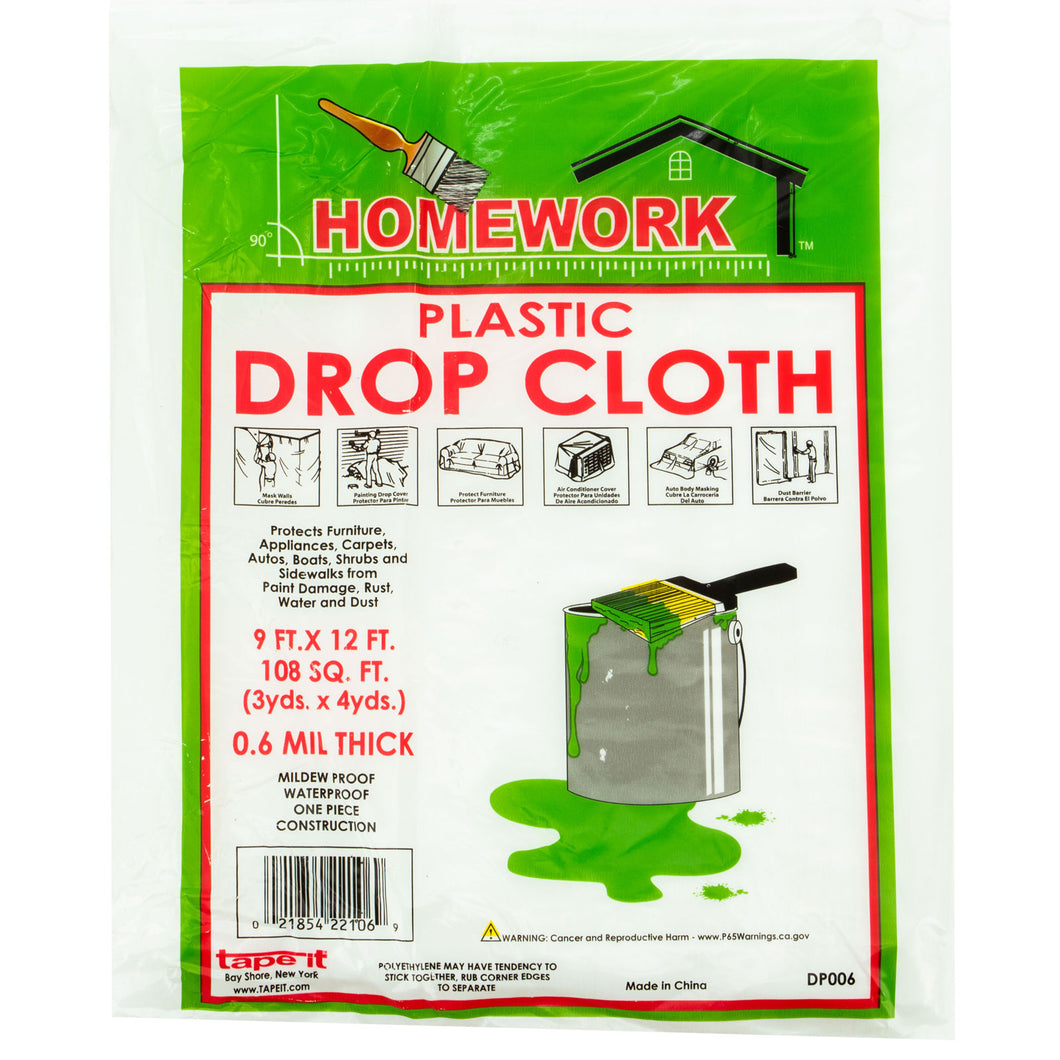 Disposable Drop Cloth 9ft x 12ft 0.6 MIL Light Duty Pack of 48