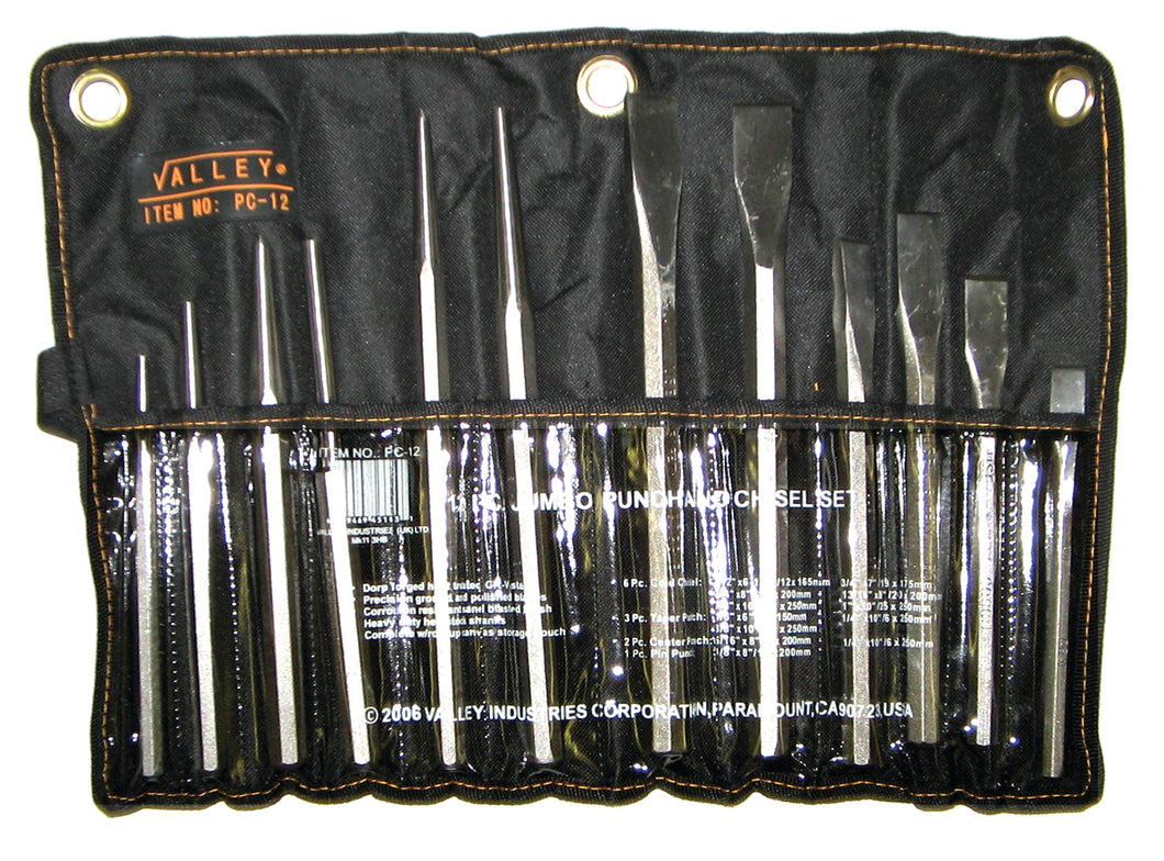 Valley Tools 12PC Punch and Chisel Set with Storage Pouch