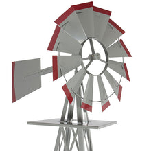 Load image into Gallery viewer, 8ft Decorative Windmill Silver with Red Accents, Lawn Decor
