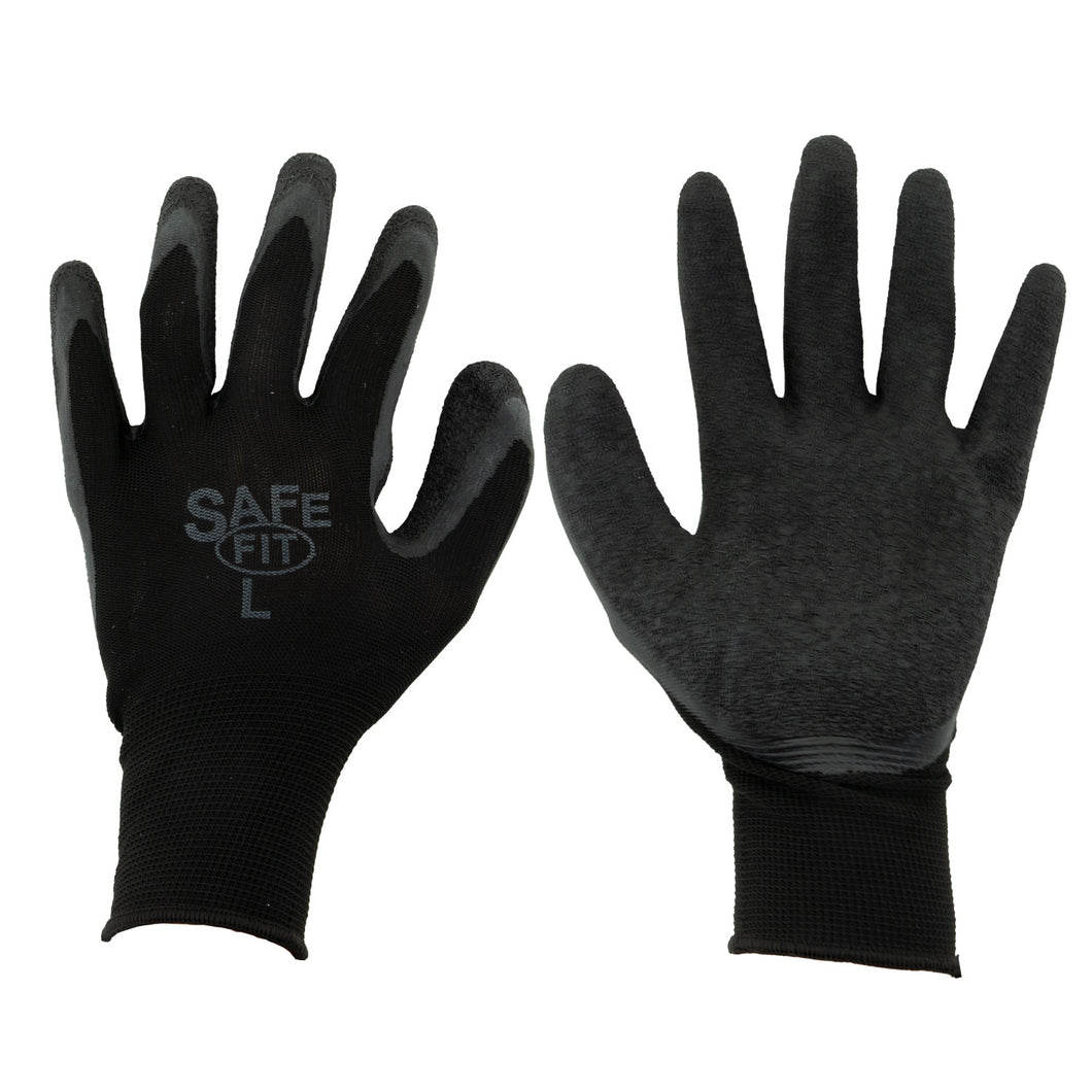 (3 Pairs) Tool Essentials Large Black Latex Coated Palm Knitted Work Gloves