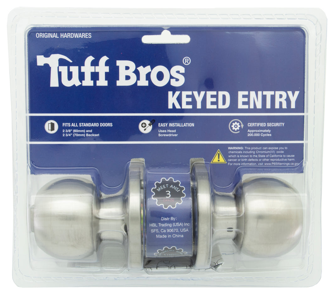 Tuff Bros Keyed Entry Door Lock, Satin Nickel Ball Knob