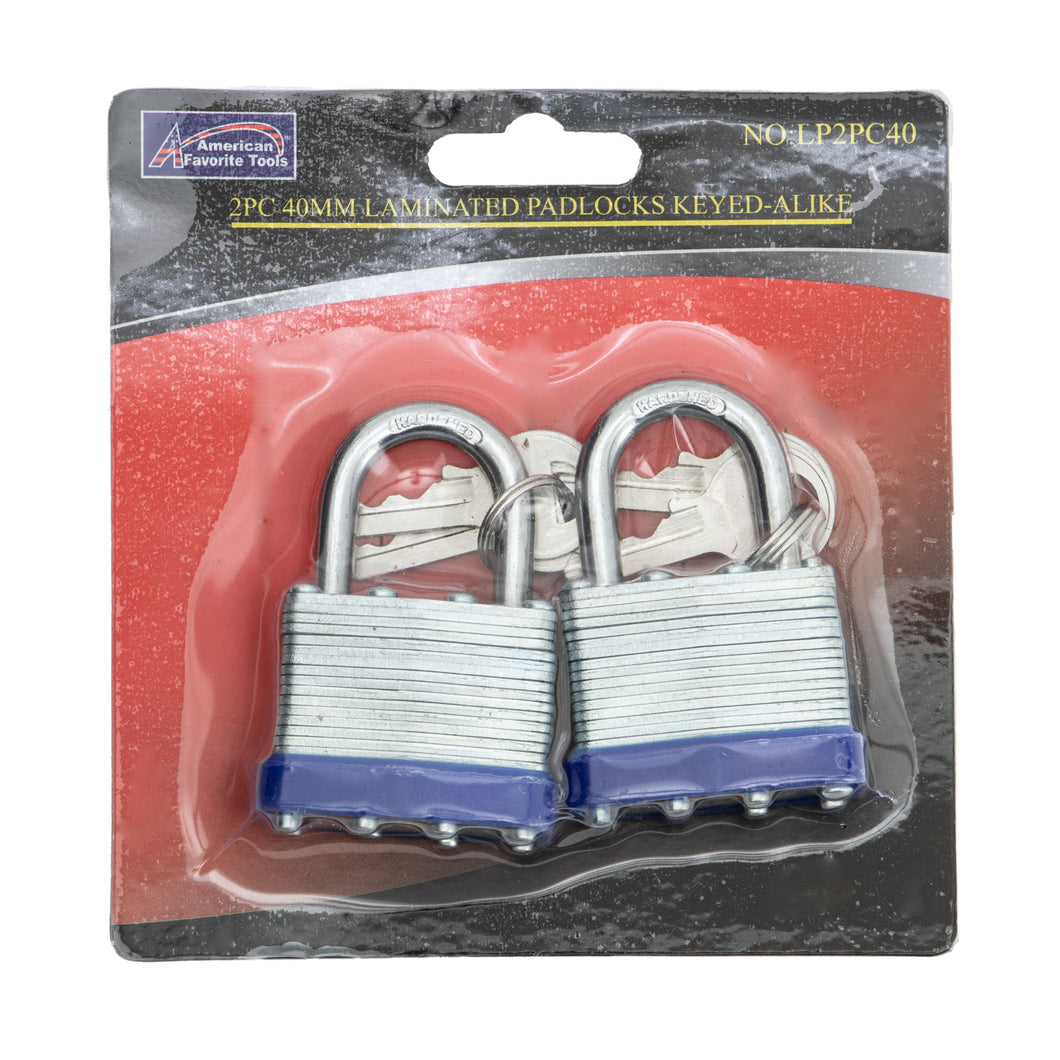 American Favorite 2PC Padlock Set 40mm Laminated, Keyed Alike