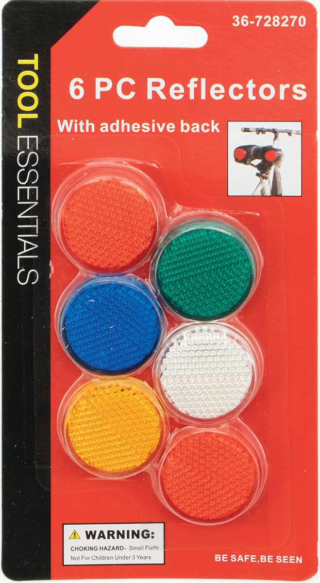 6pc Round Reflectors, Assorted Colors