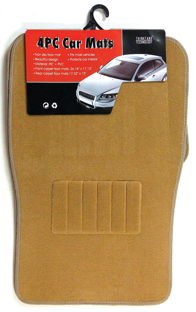 Car Mats 4pc Set, 2 Front, 2 Back, Beige