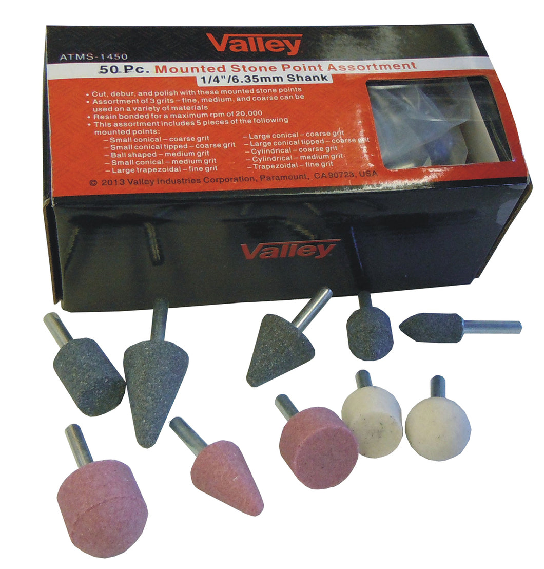 50pc Assorted Mounted Stones for Rotary Tools 1/4