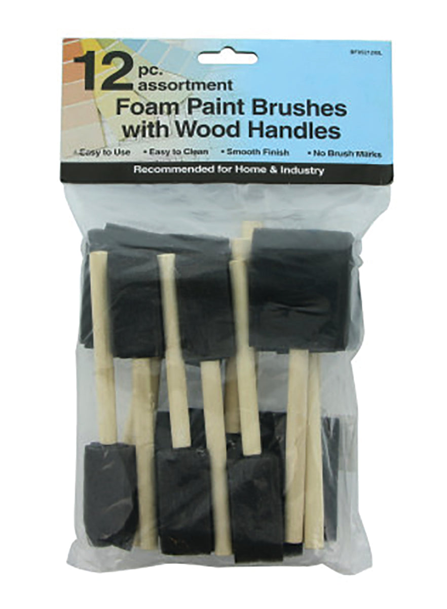 12pc Foam Paint Brush with Wood Handles