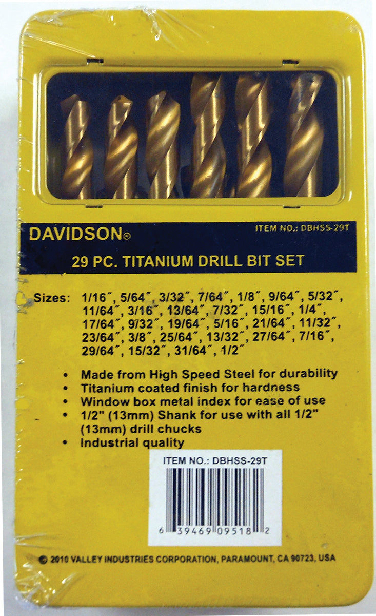 29pc Titanium Drill Bit Set with Metal Storage Case