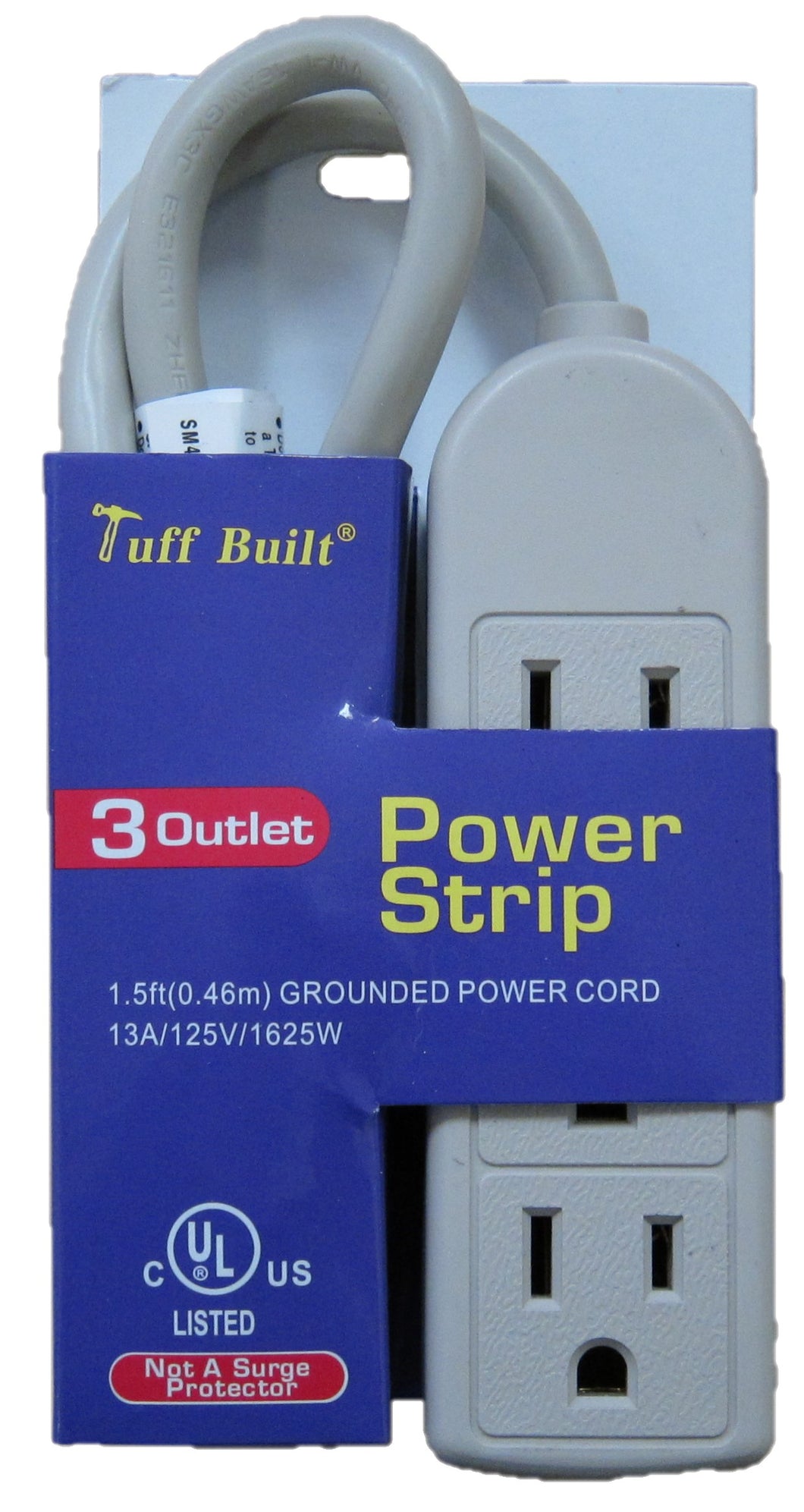 Power Strip 1.5' Cord, 3 Outlet Power Tap 16 Gauge Wire, 13 Amp