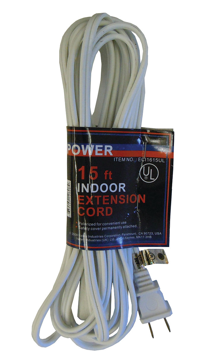 15' Extension Cord, 16 Gauge 2 Wire, 3 Power Tap UL Listed