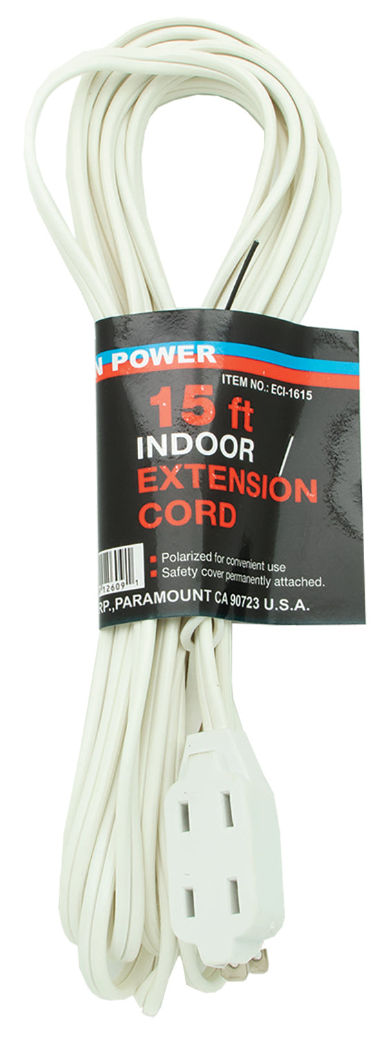 15' Extension Cord 16 Gauge 2 Wire 3 Outlet Power Tap