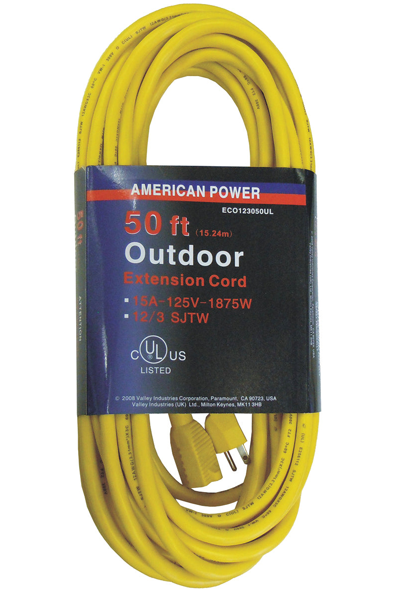 50' Grounded Outdoor Extension Cord, UL Listed