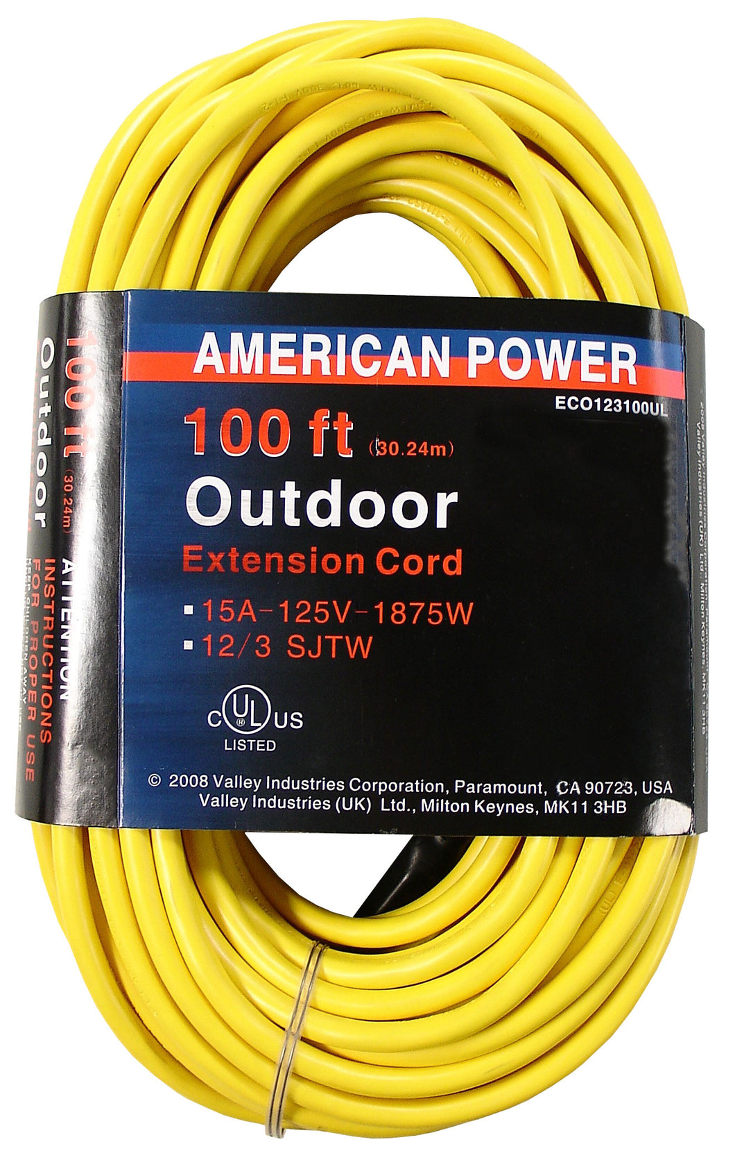 100' Grounded Extension Cord, UL Listed