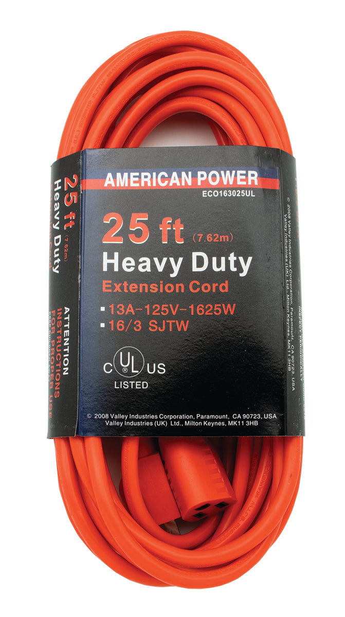 25' Heavy Duty Grounded Extension Cord UL Listed, 13A