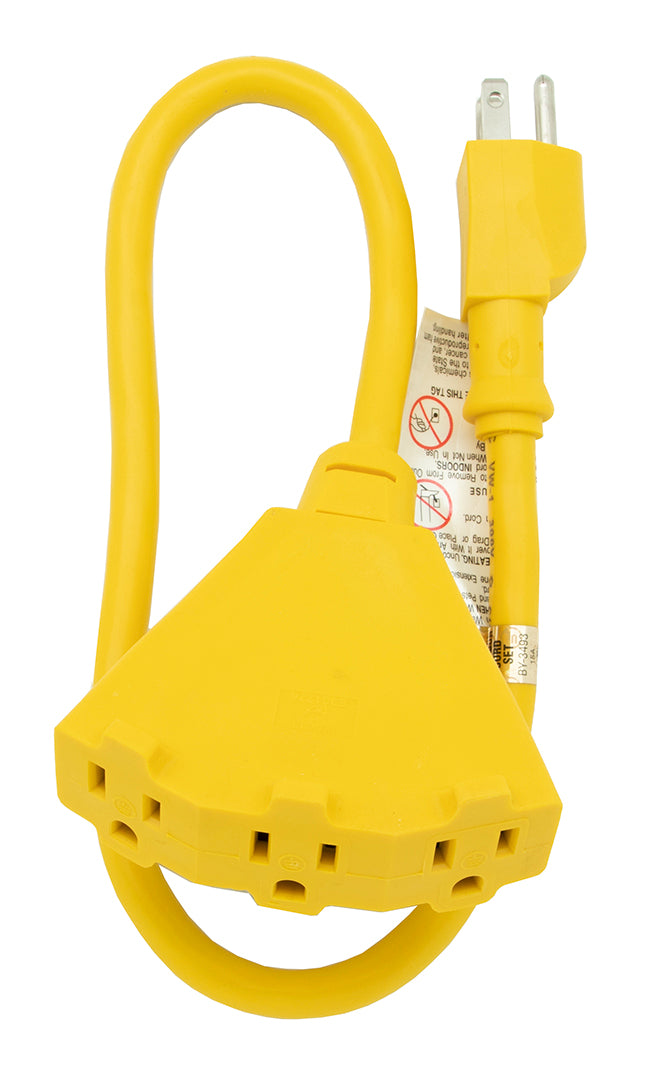Tri-Tap Splitter &  2' Extension Cord, UL Listed