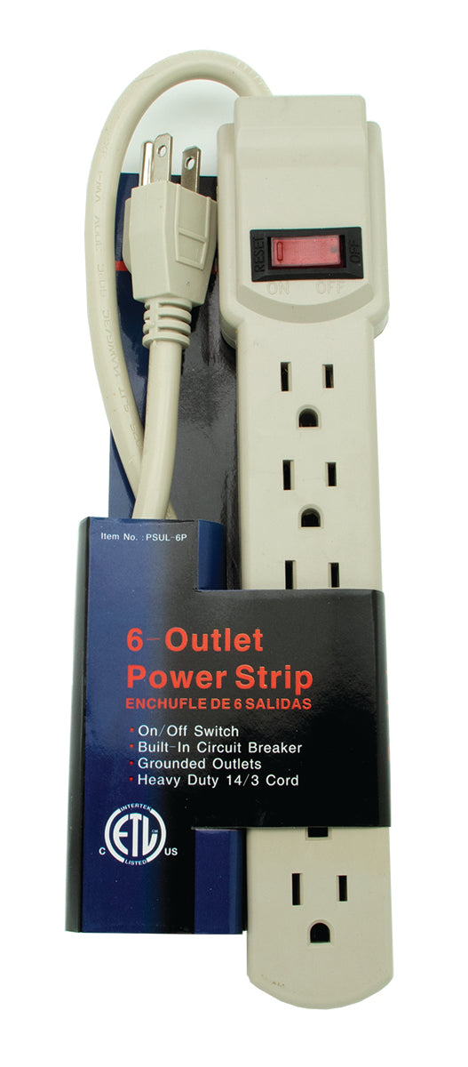 Power Strip 6 Grounded Outlets ETL Listed PVC Jacket