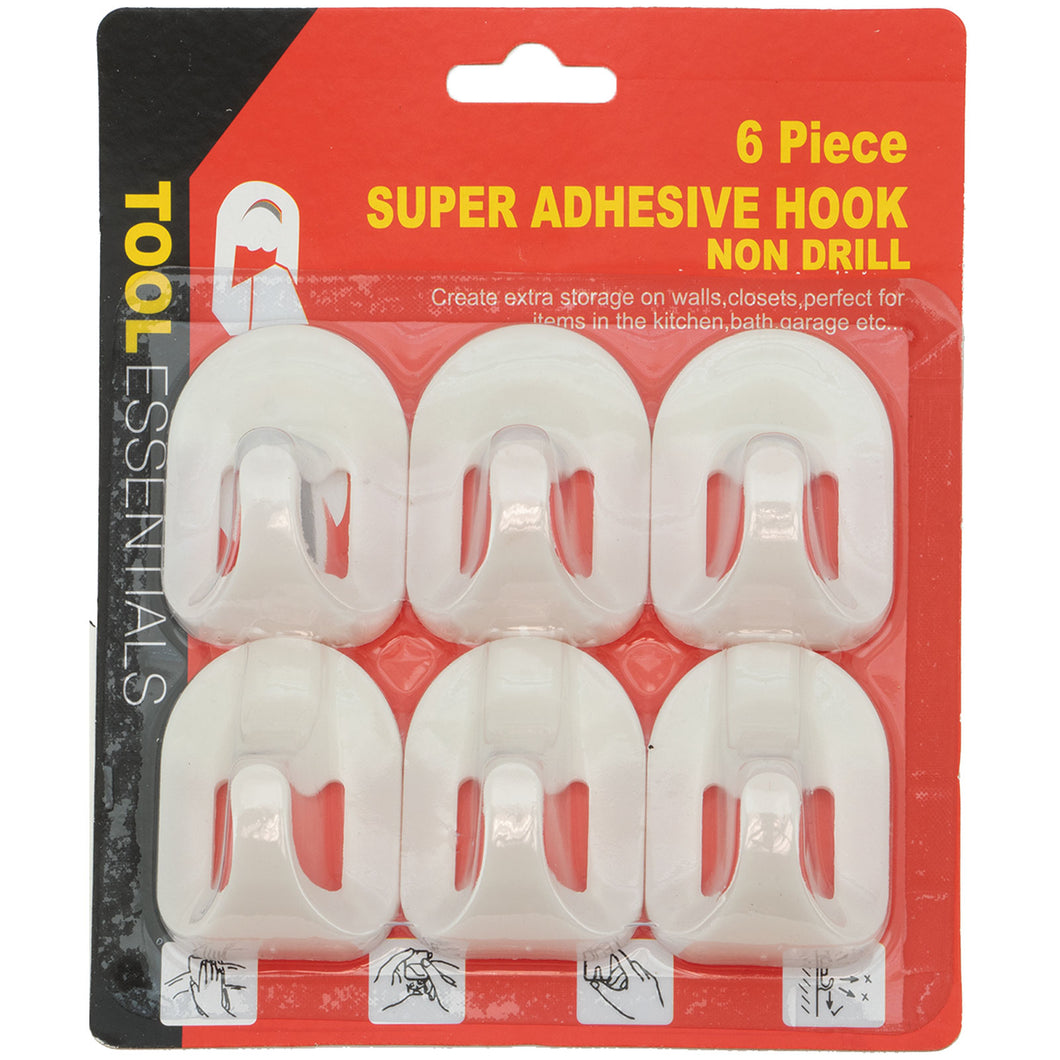 6pc Plastic Hooks Self Adhesive No Drilling