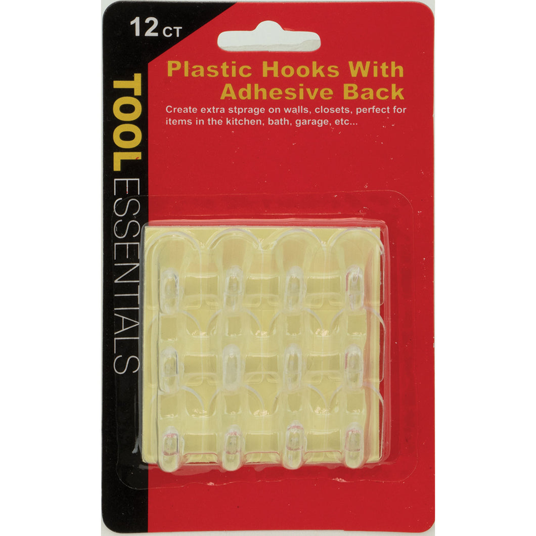 12pc Clear Plastic Hooks with Self Adhesive No Tools Required