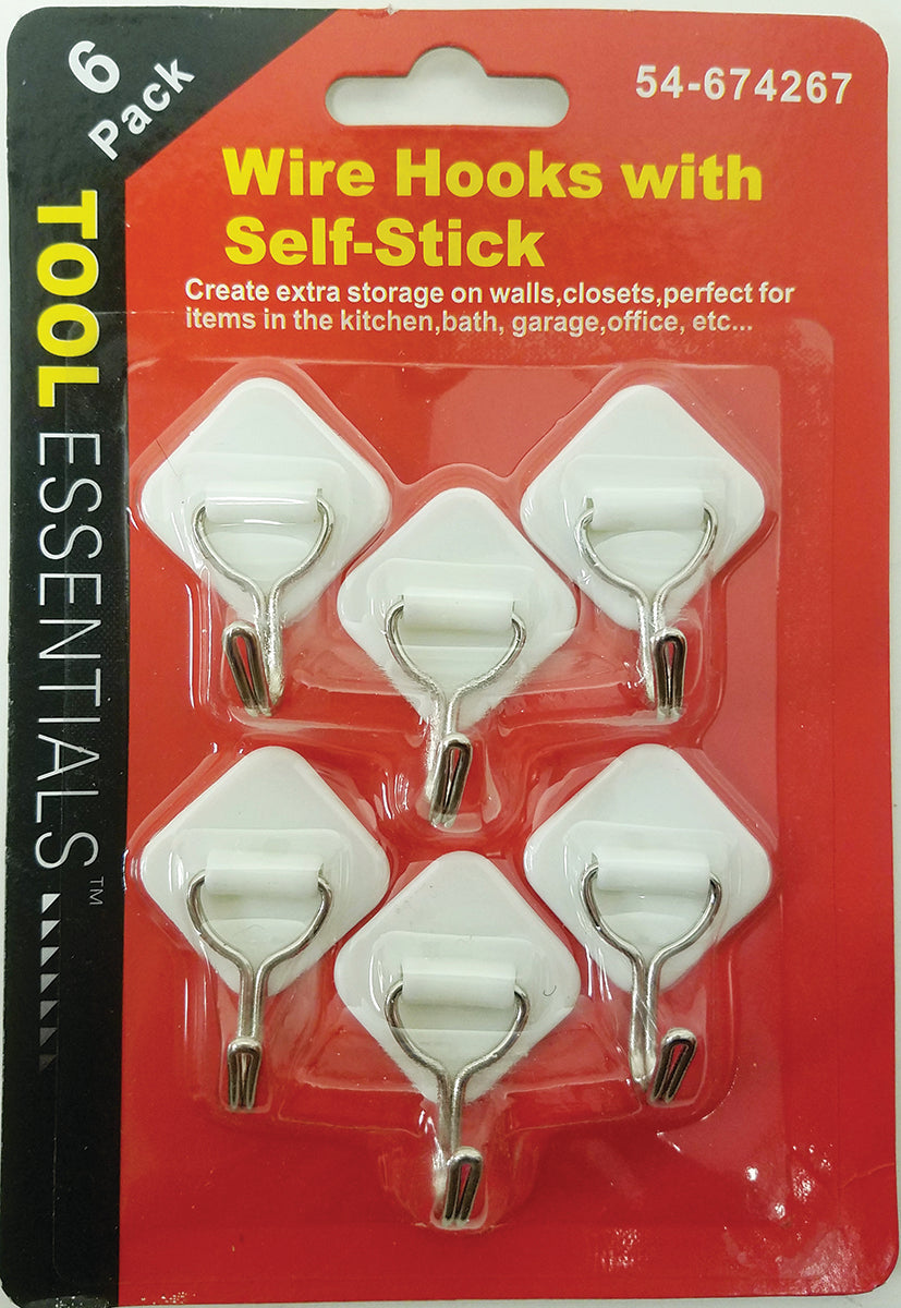 6pc Wire Hooks with Self Adhesive No Drill Design