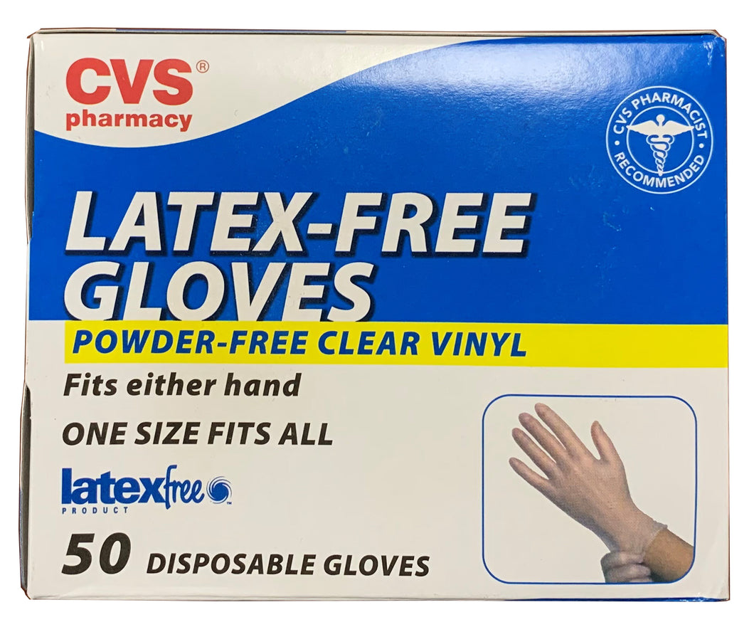50pc Vinyl Gloves, Latex Free & Powder Free One Size Fits All