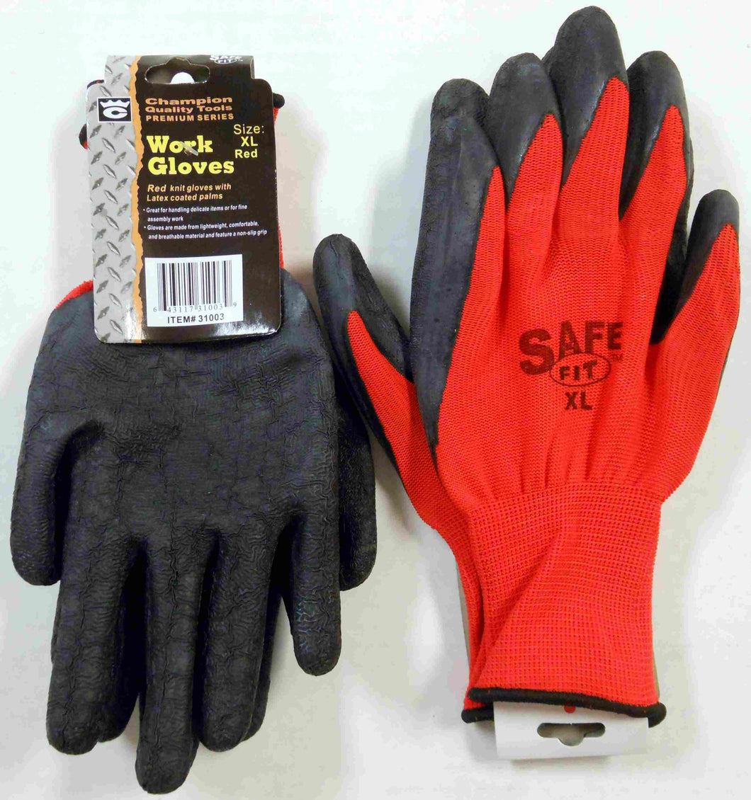 Latex Coated Work Gloves, X-Large Red/Orange Assortment