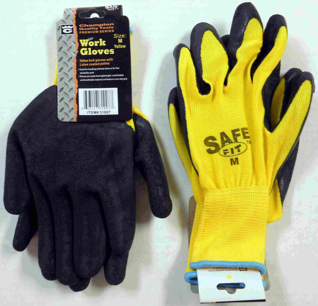 Latex Coated Work Gloves, Medium Yellow