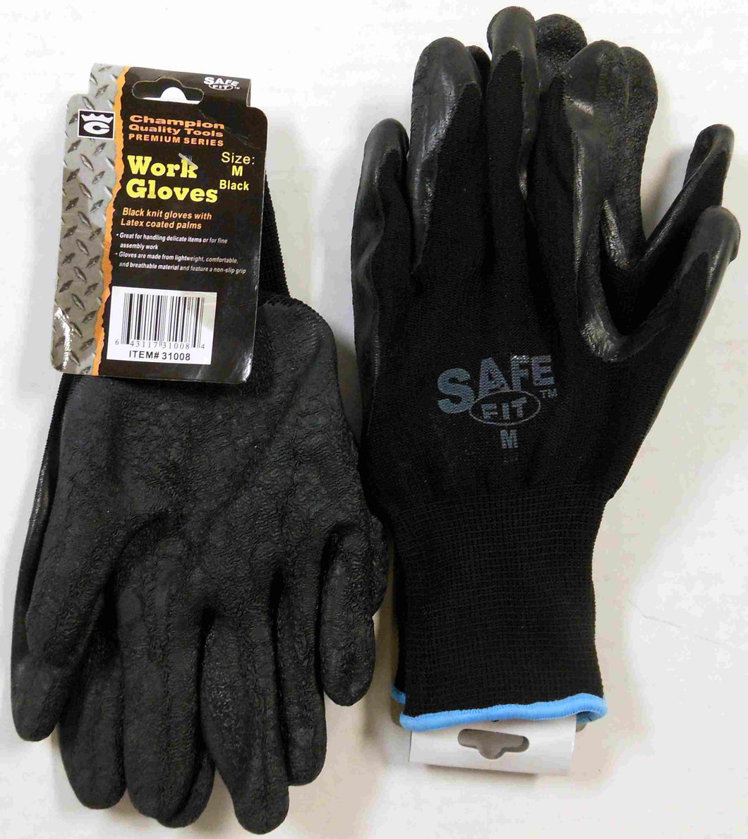 Latex Coated Work Gloves, Black Medium