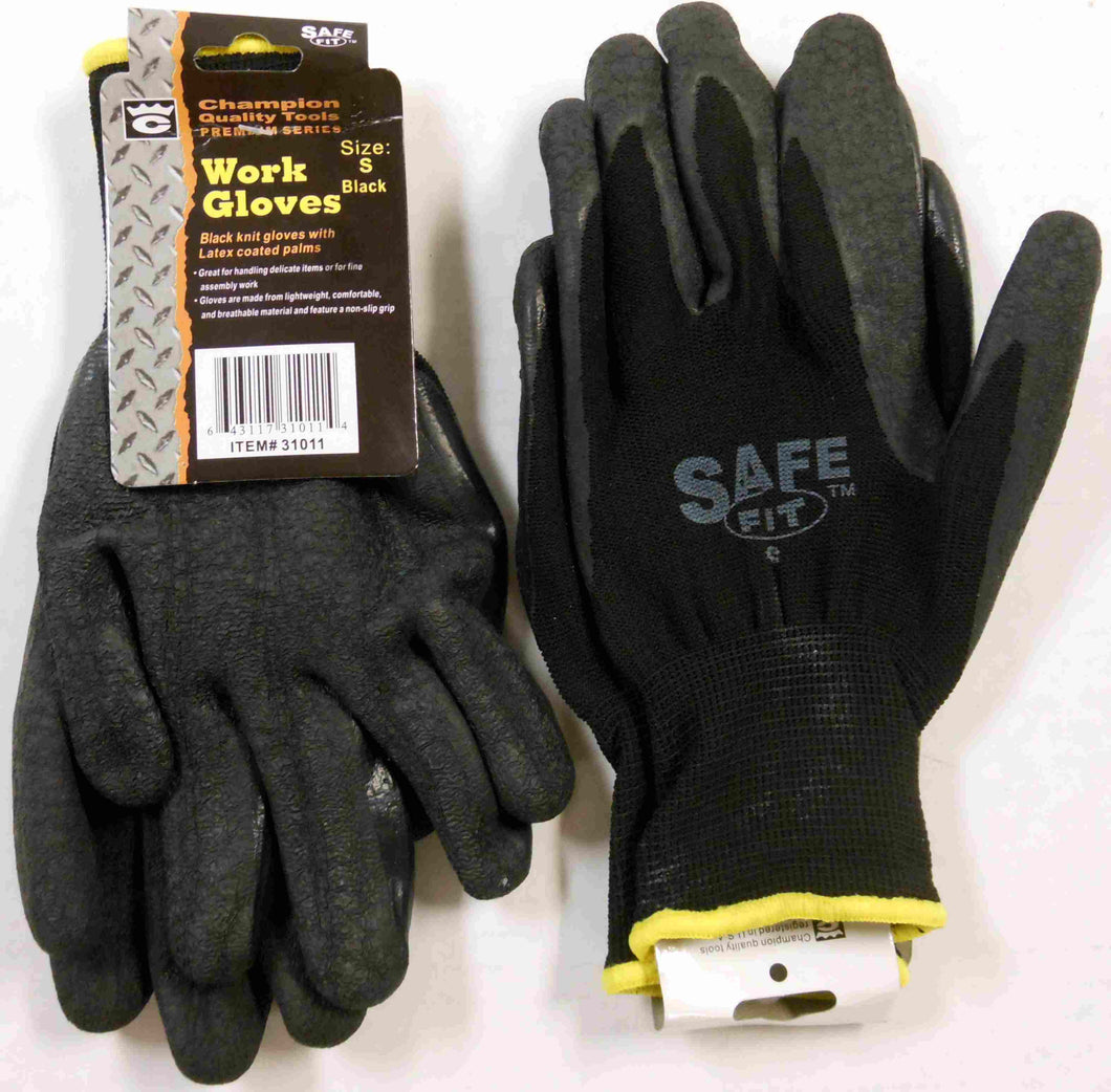 Latex Coated Work Gloves, Small Black