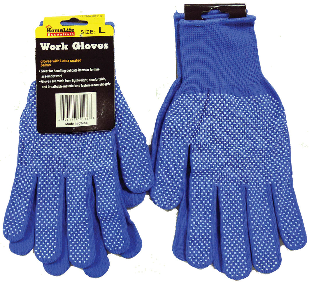 12pc Blue Knit Gloves with PVC Dot Large Assembly/Delicate Items