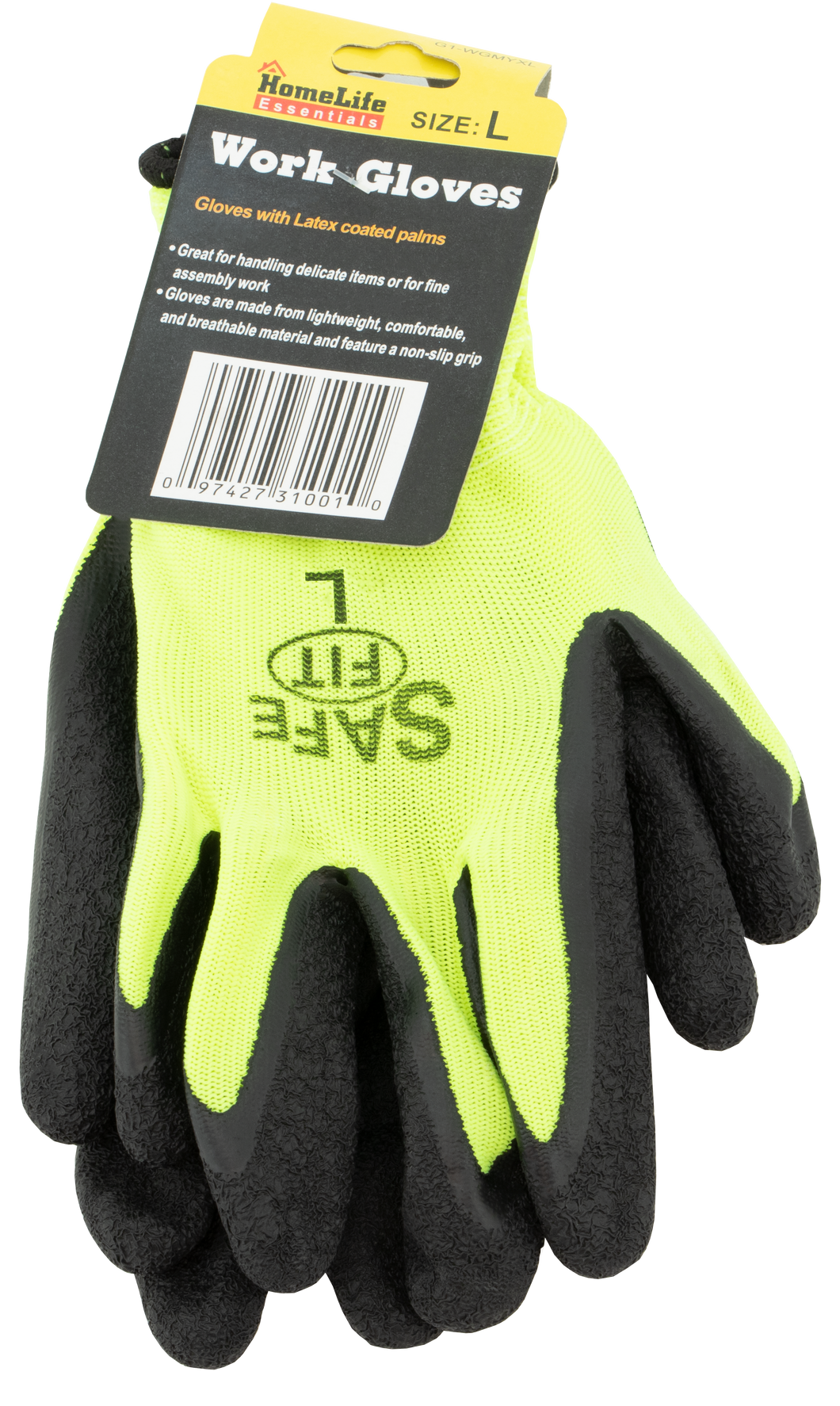 Latex Coated Work Gloves, Yellow Large