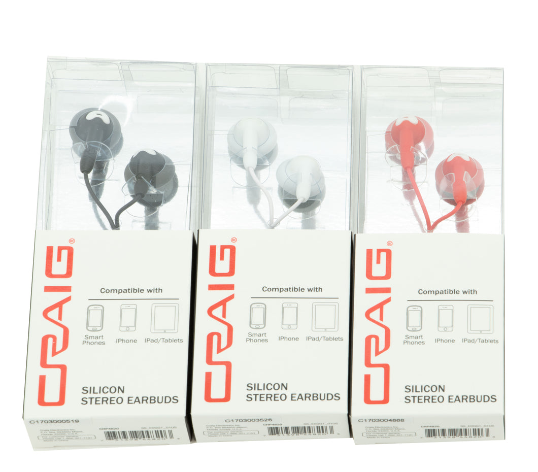 Craig 3pc In-Ear Wired Ear Buds, Assorted Colors (3 Pairs)