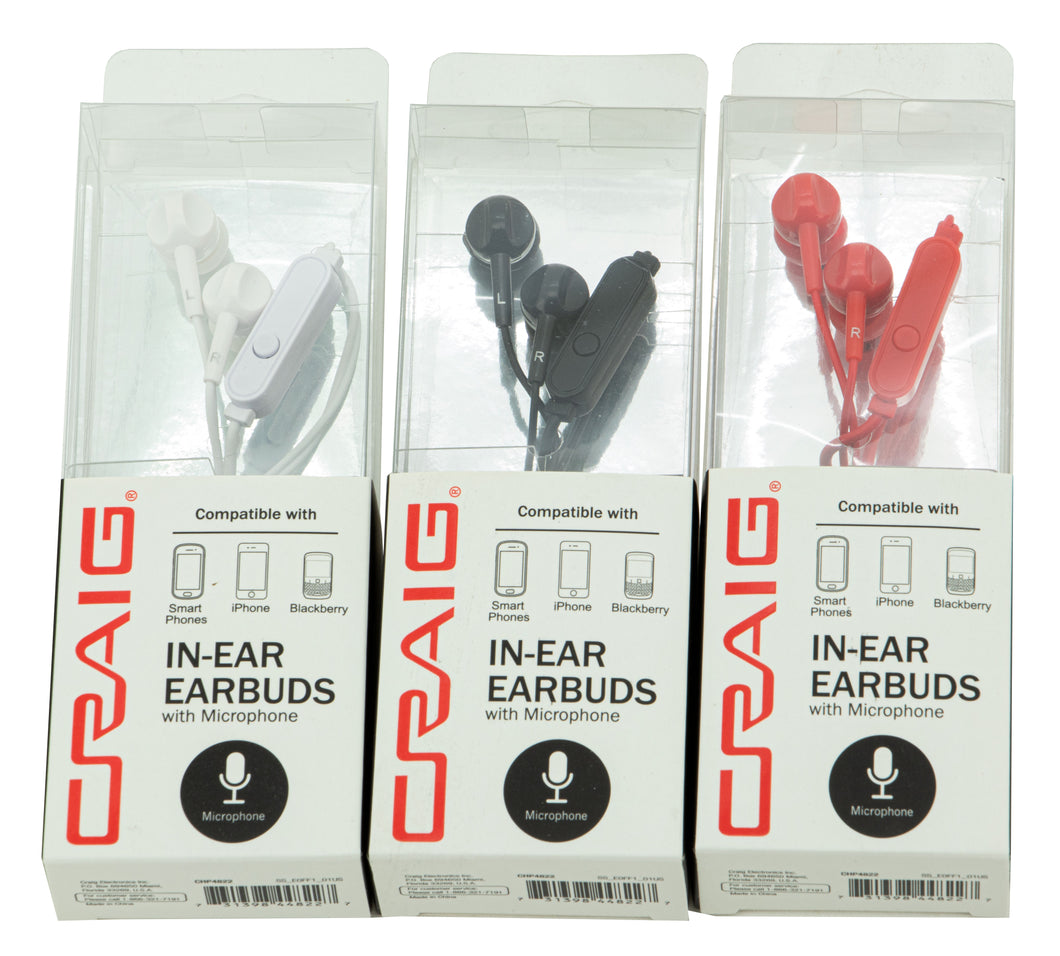 Craig In-Ear Stereo Ear Buds with Microphone, Assorted Colors