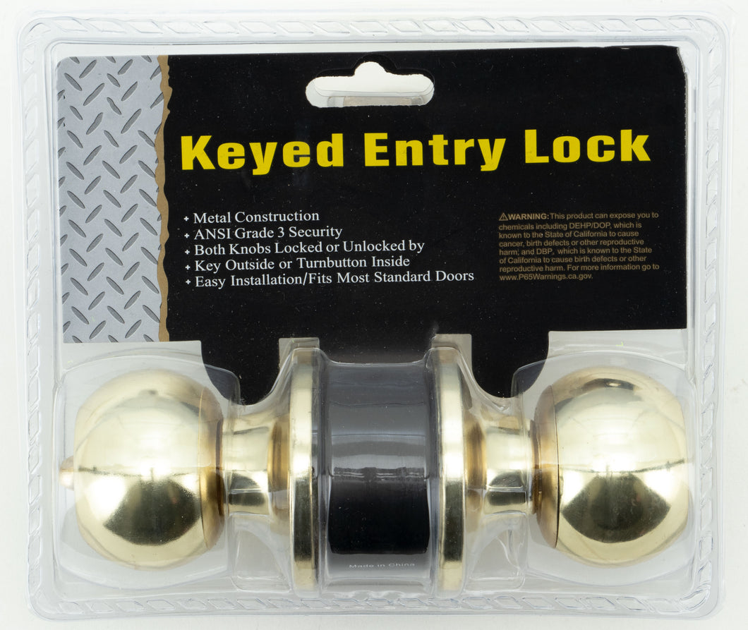 Keyed Entry Lock Polished Brass Ball Knob