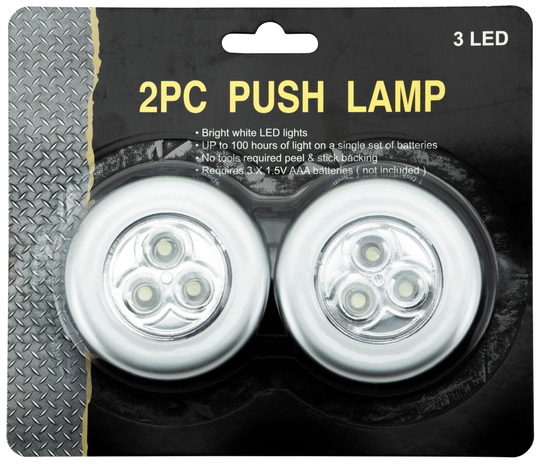 Push Lamp (2 Pack) LED Work/Emergency Light 3-LED Battery Powered