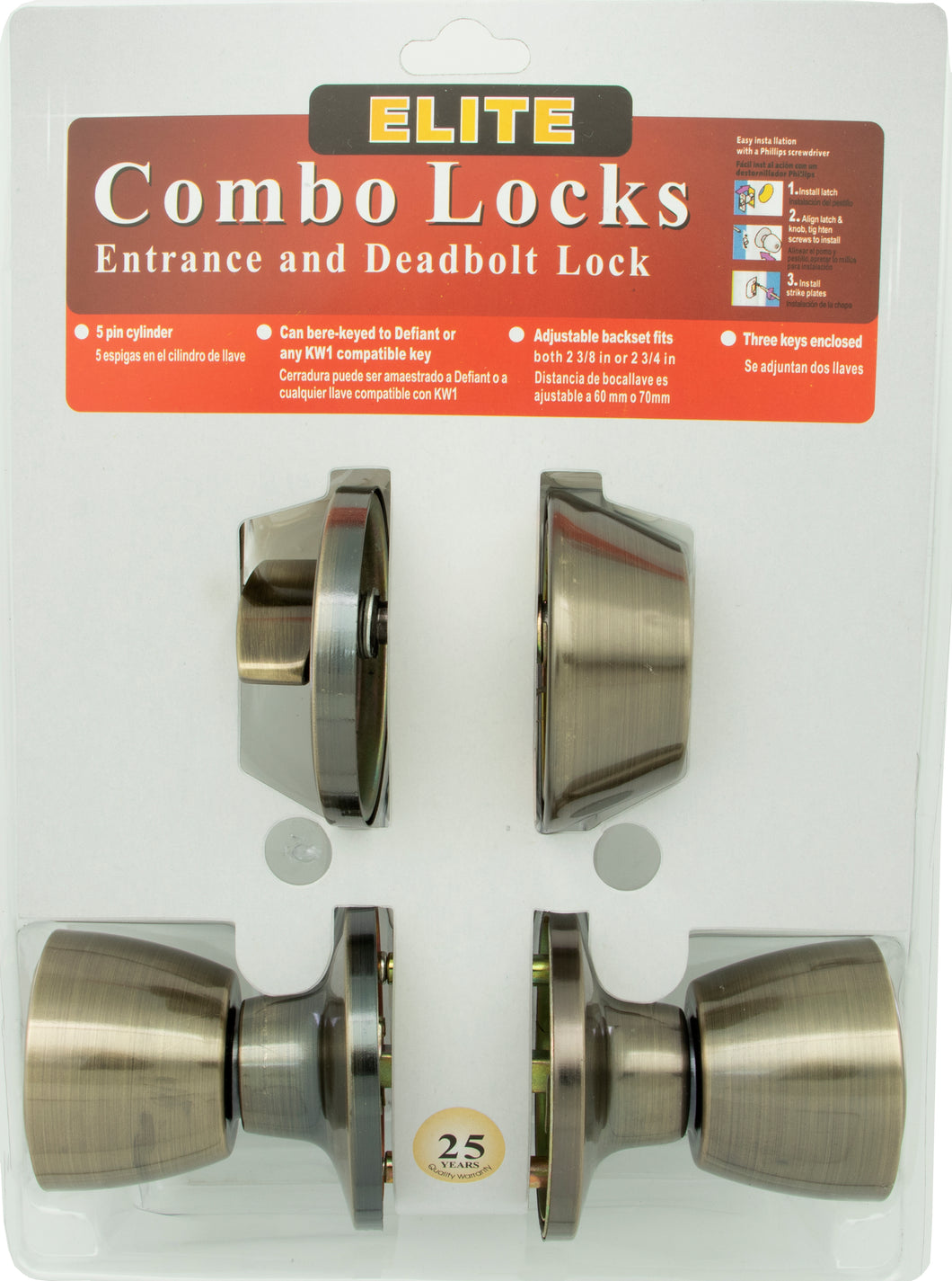 Combo Entry Door Lock & Deadbolt Antique Bronze 3 Keys