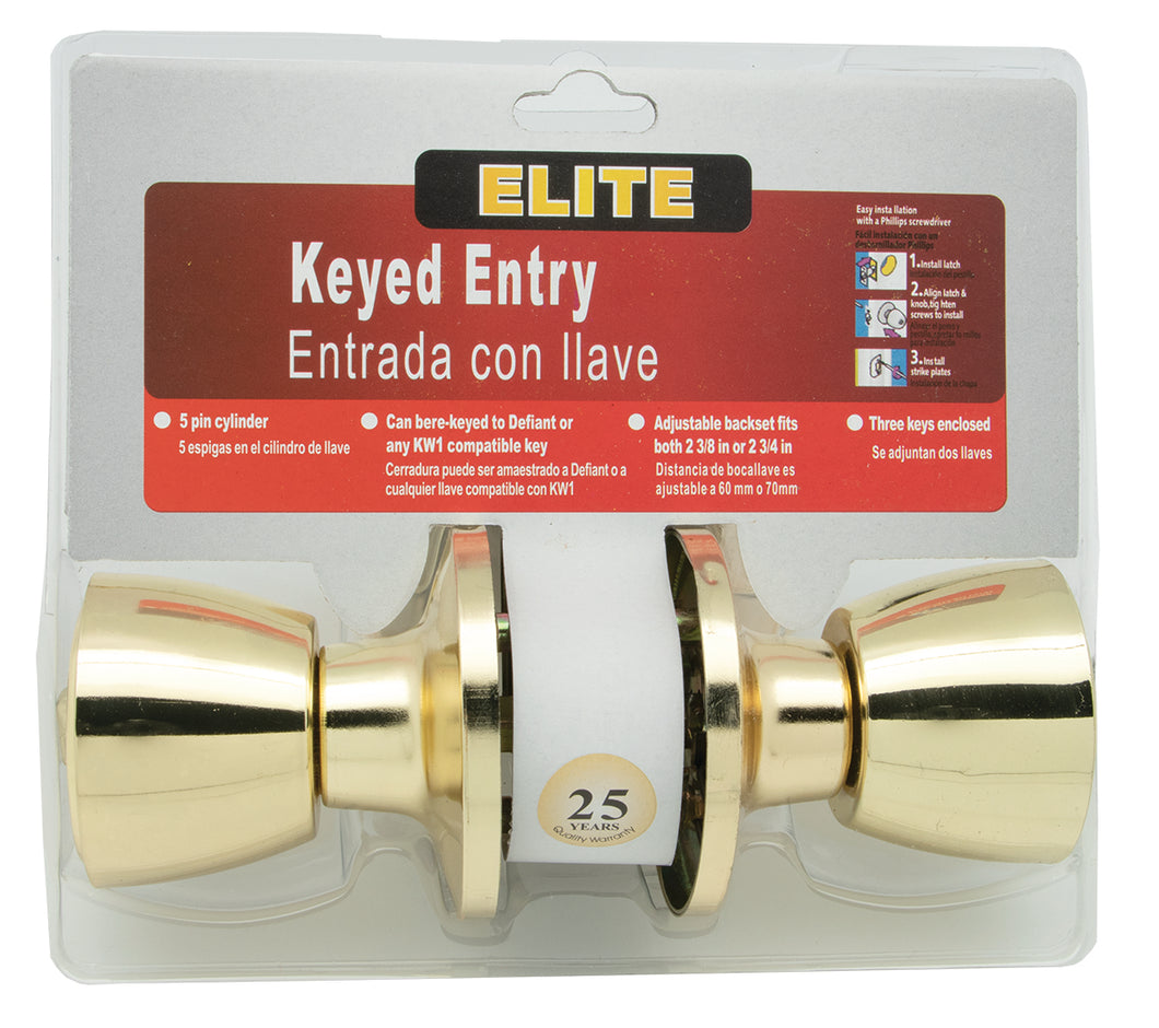 Keyed Entry Door Lock Polished Brass