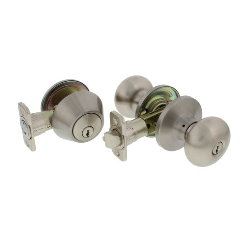 Satin Nickel Entry/Deadbolt Lockset, F-Ball Knob