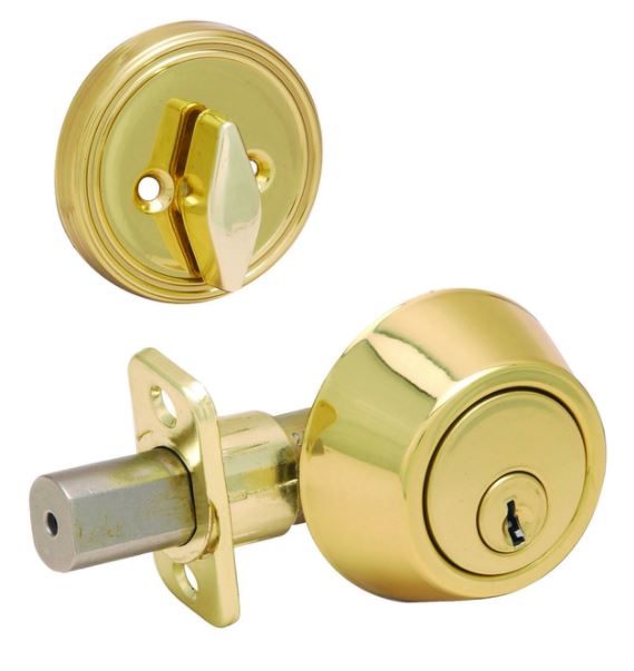 Keyed Entry Deadbolt Lock Polished Brass Single Cylinder Lock