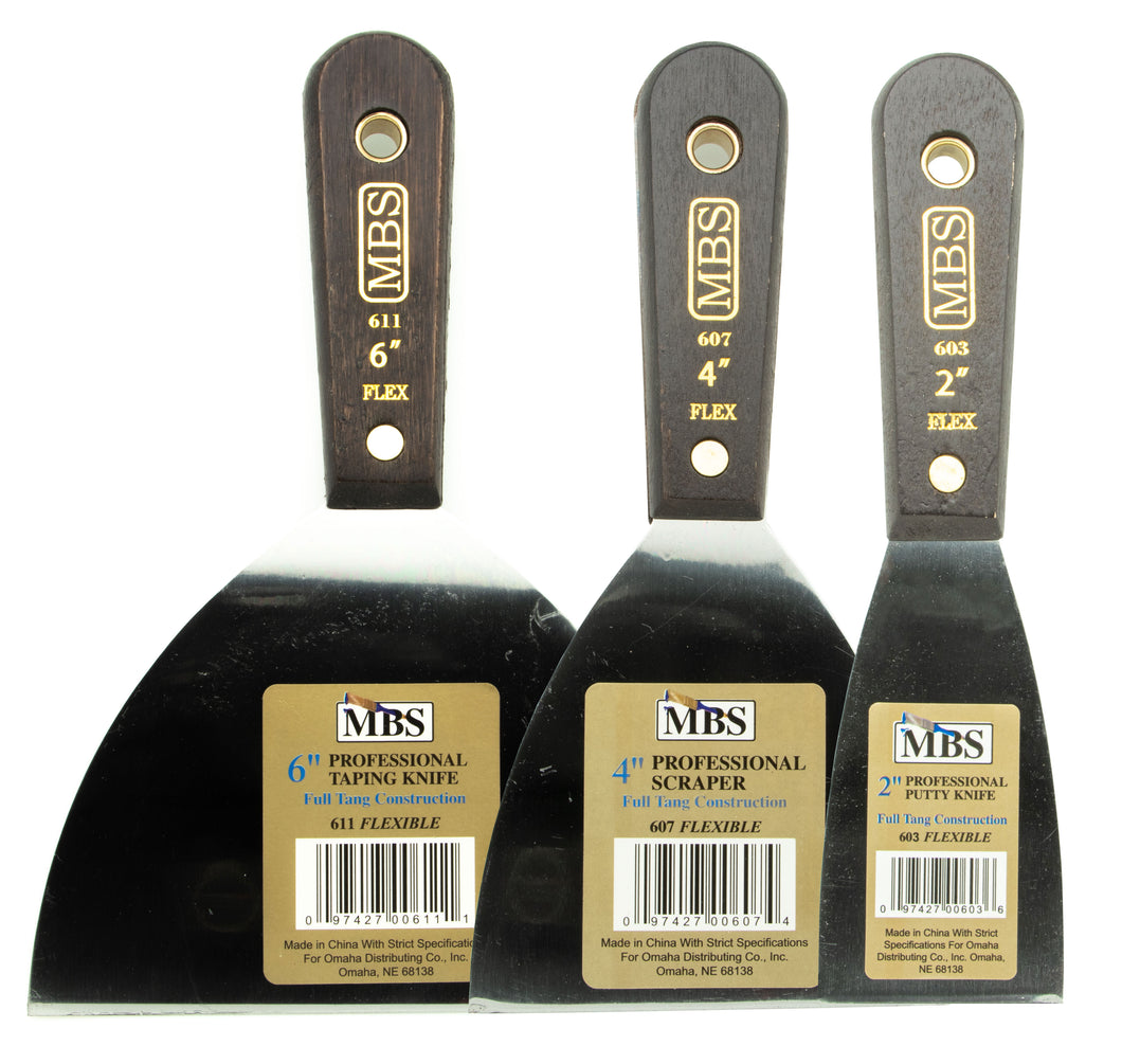 MBS 3pc Metal Putty Knife, Flexible Blade 2