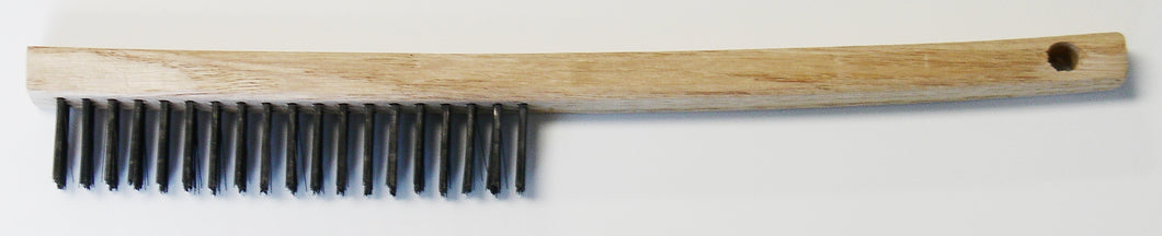 MBS Wire Brush 3 Row Wood Handle, Spring Steel Bristles