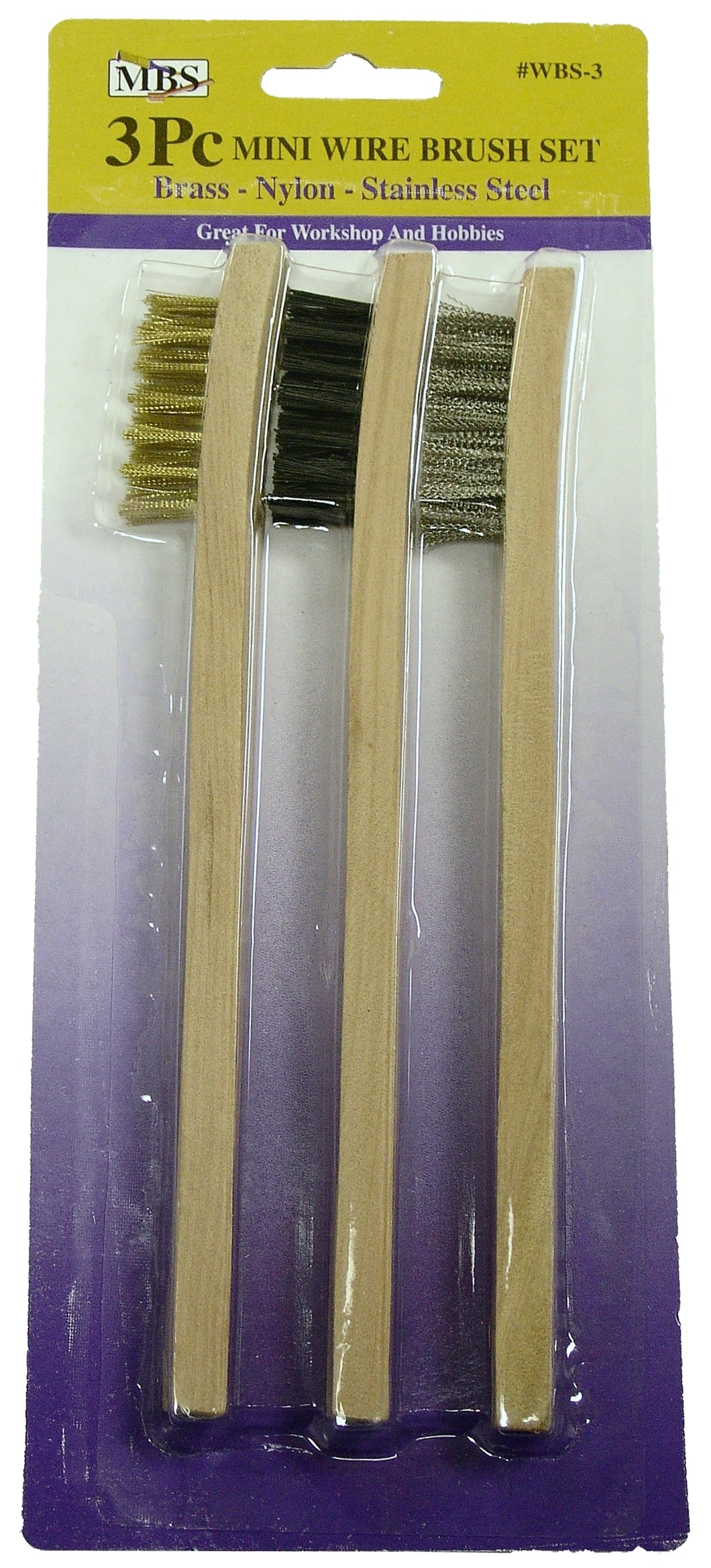 MBS 3pc Mini Brush Set Brass Steel & Nylon Small Parts, Fine Details