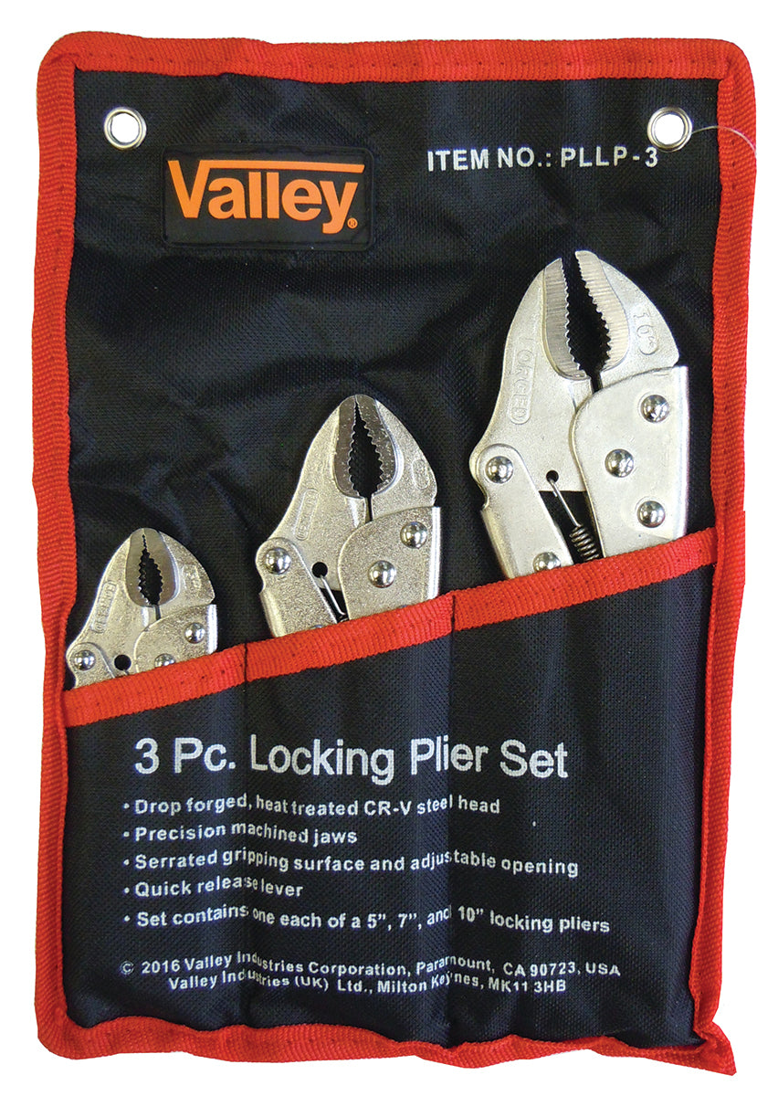 3pc Locking Grip Plier Set with Pouch