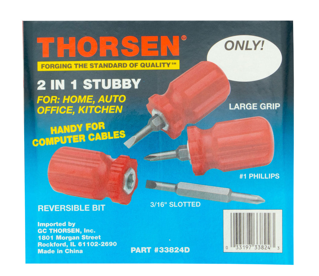 Thorsen 2-IN-1 Stubby Screwdriver For Home, Auto, Office, & Kitchen