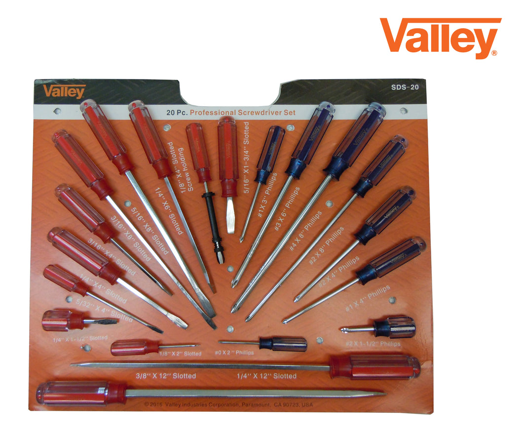 Valley 20pc Screwdriver Set Chrome Vanadium Blades Red/Blue Handles