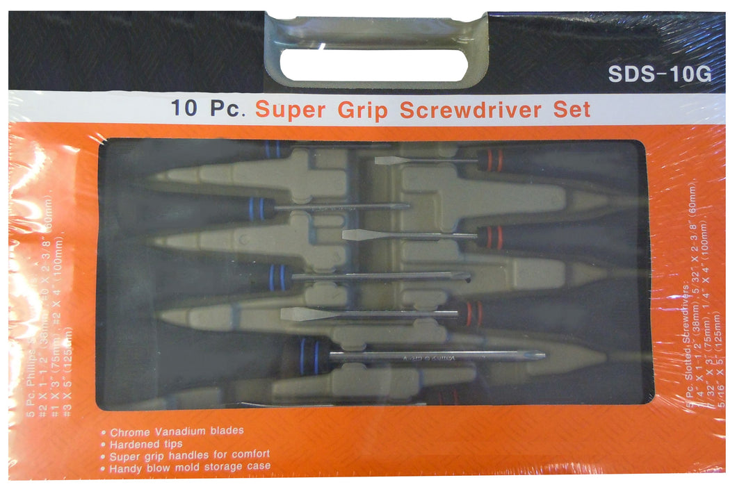 Screwdriver Set 10 Pack Super Grip Handles with Case