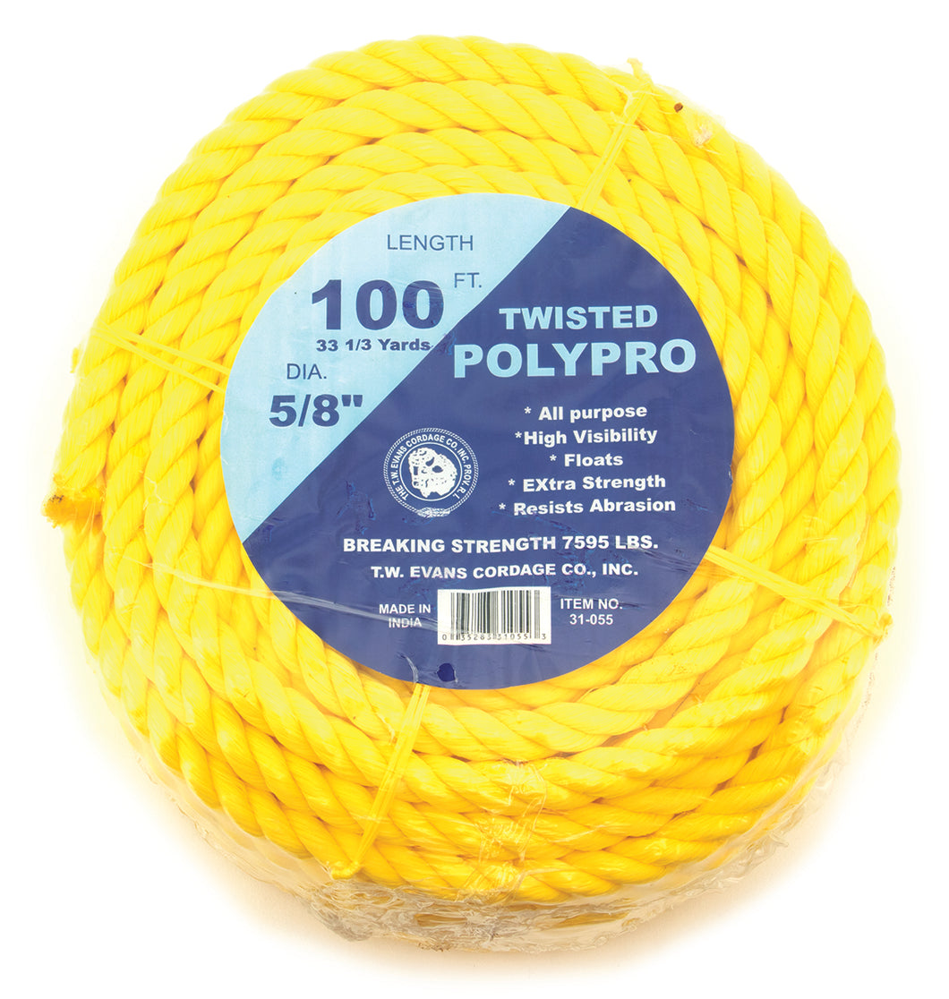 Twisted Yellow Polypropylene Rope 5/8
