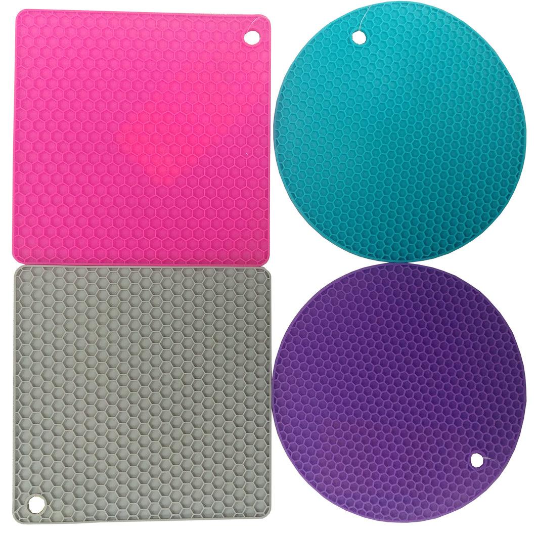4pc Silicone Pot Holders/Trivets, Assorted Colors